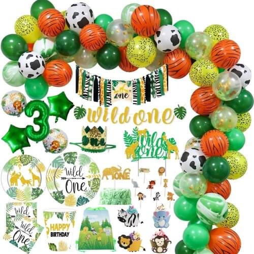 Wild One Theme Party Decoration Disposable Tableware Jungle Safari Theme Party Baby Shower Happy Birthday Party Decorations Kids