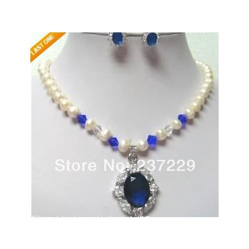 Wholesale price aset white freshwater pearl crystal necklace earring (A0423)
