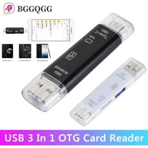 BGGQGG Type C-MicroUSB & USB 3 In 1 OTG Card Reader High-speed Universal OTG TF/USB for Android Computer Extension Headers