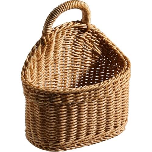 Handmade Woven Hanging Basket Wicker Planters Clothing Storage Organizer Basket Picnic Rattan Basket Wall Home Intelligent