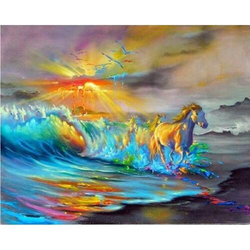 Full square 5d diamond painting horse seaside scenery 3d diamond mosaic animal home decoration diamond embroidery set