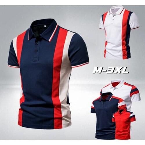 New mens fashion stitching striped polo shirt comfortable and breathable short-sleeved business T-shirt