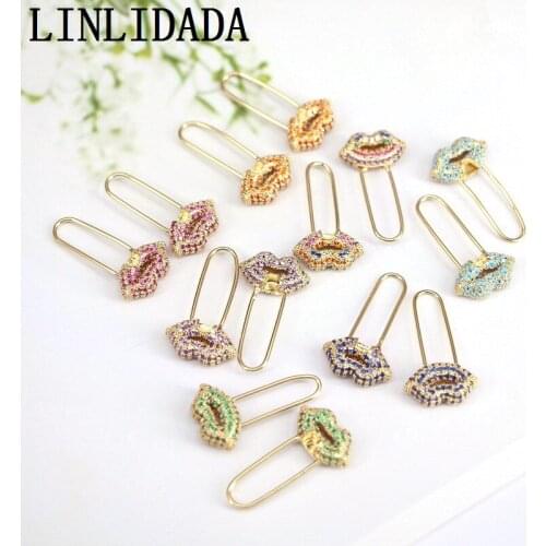 5Pair Hot Sale Fashion CZ Micro Paved Lip Hoop Earrings Safety Pin Earrings for Women Statement Jewelry 2020 Gifts