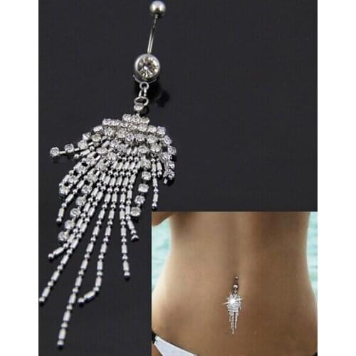 European and American Fashion Jewelry Chain Crystal Gem Tassel Ribbon Navel Ring Body Piercing Jewelry 12 Pcs