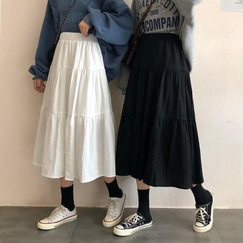 2020 New Women long Skirt autumn womens wild casual solid color pleated skirt stretch high waist skirts womens plus size skirt