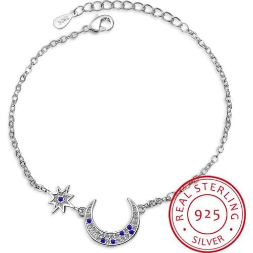 Hot Star Moon Style Women Bracelet Charm 925 Sterling Silver Bangle New Fashion Armband Accessory Ts Bride Wedding