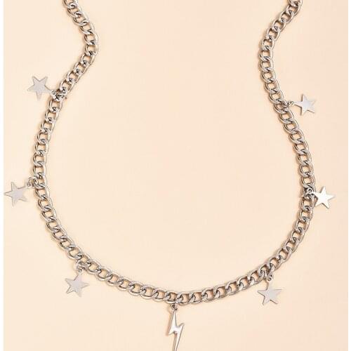 New Fashion Jewelry Necklace Lightning Star Pendant Necklace Punk Statement Necklace Gothic Necklace Women Bijoux Homme