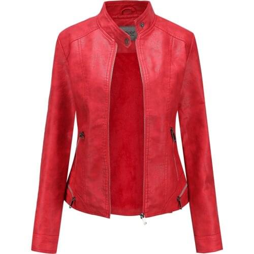 Winter Leather Jacket Women PU Coat Ladies Slim Short Motorcyle Biker Jacket Basic Warm Plush Outerwear