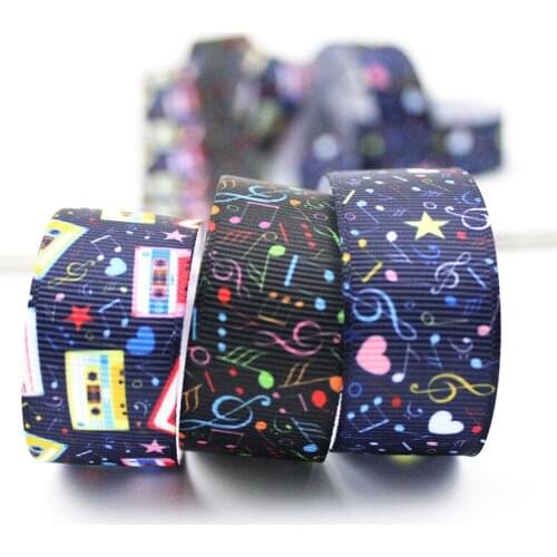 16-75mm cartoon music note print grosgrain ribbon 10/25/50yards DIY gift wrap sewing wedding decor ribbon