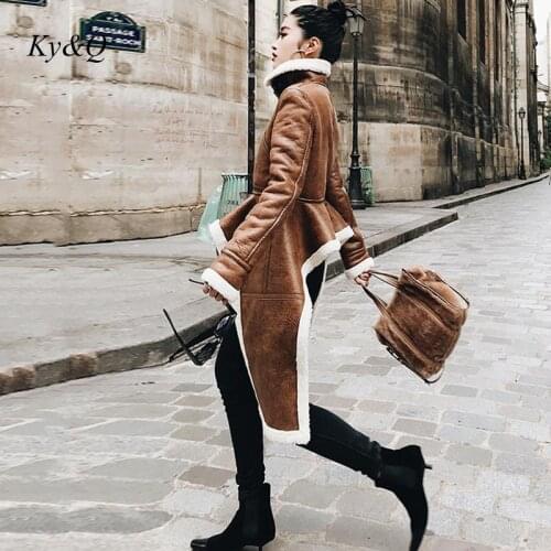 2021 Winter Irregular Fleece Coats Pu Leather Turtleneck Zipper Midi Long Coat Winter Thick Female Plus Size Wool Leather Jacket