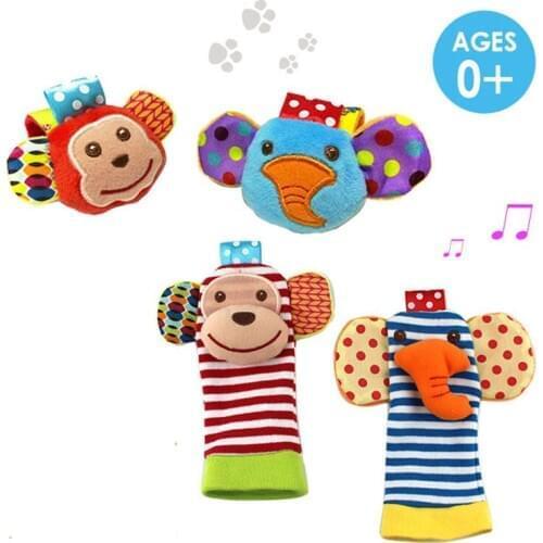 4PCS/LOT Baby Toy Rattles Toys Animal Socks Wrist Strap With Rattle Foot Bug Wrist Rattle and Foot Socks 0~24 Months WJ315