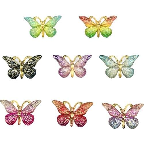 10pcs Acrylic Bling Cabochons Rainbow Butterfly With Hole Flat back Rhinestone Ornaments DIY Wedding Appliques craft Baby Shower