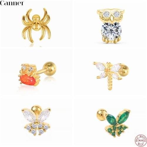 Canner 1pcs 925 Sterling Silver Stud Earrings For Women Cartilage Butterfly Gecko Earrings Helix Piercing pendientes Aretes W5