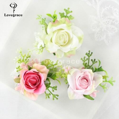 Silk Roses Boutonniere Groom Groomsman Buttonholes Flowers Wedding Bridesmaids Bracelet Accessories Prom Party Women Wristbands