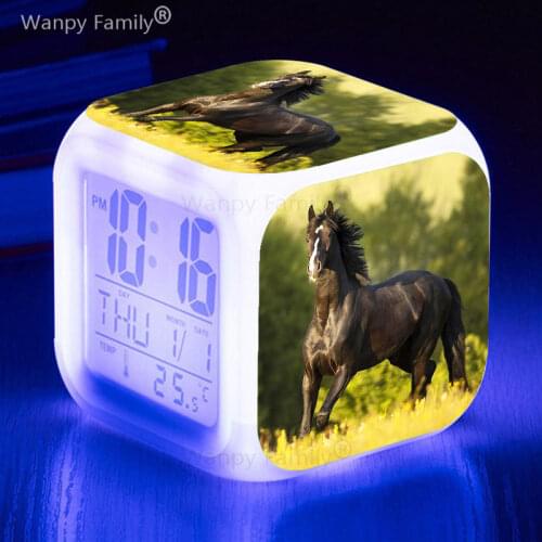 Jumping black horse LED alarm clock 7 color glowing large screen multifunctional luminous electronic clock for childrens gifts