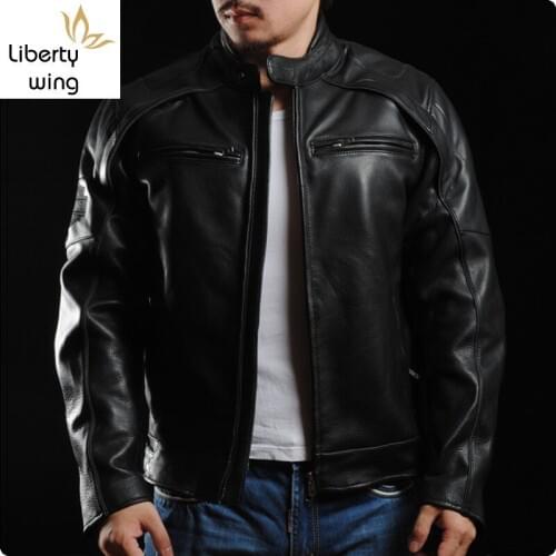 European Classic Mens Motorcycle Genuine Leather Jacket Biker Coats For Male Jaqueta Couro Masculina Motoqueiro Bomber