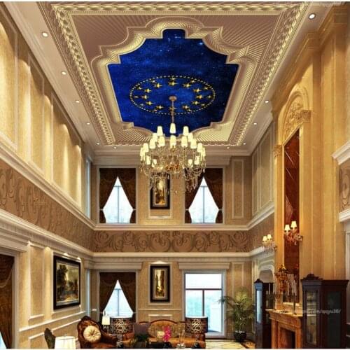 Photo ceiling Living room bedroom 3D ceiling Golden pattern border starry sky