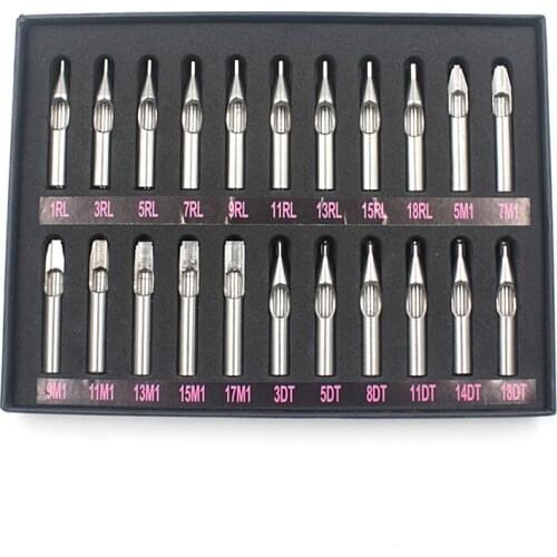 Complete Sizes Tube Regular Surgical Tips Set Tattoo Gun Needles Grip 304 Stainless Steel Tattoo Nozzle Tips 22pcs/pack