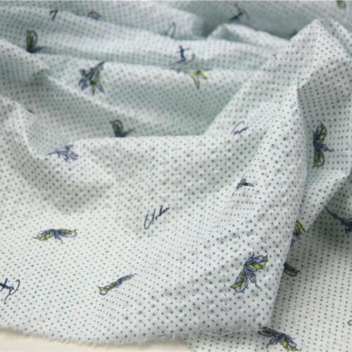 100% Combed Cotton Salt Shrinkage Seersucher WHITE BLUE GREEN Polka Dot Flower Fabric for Summer Clothes Blouse Dress Craft