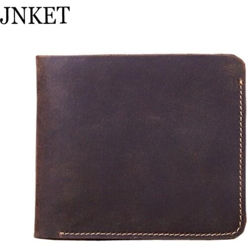 JNKET Retro Mens Wallet Cow Leather Clutch Wallet Short Wallet Billfold Zipper Coins Purse Card Holder Coin Pocket Notecase