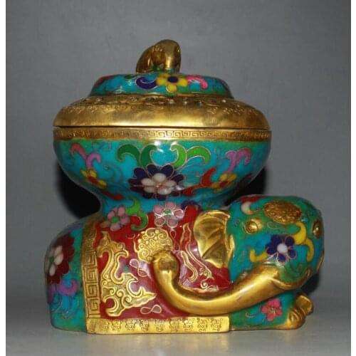 China brass cloisonne elephant Incense burner crafts statue