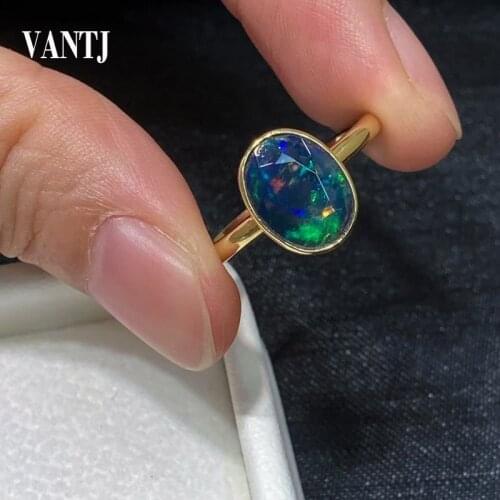 VANTJ Natural Opal 18K Yellow Gold Rings Sterling from Australia for Lady Women Party Birthday Gift Customized Jewelry