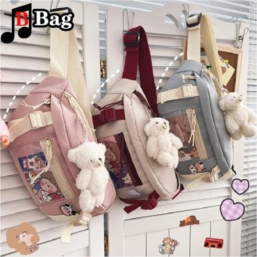 Korean version antique feeling cute bear Pendants transparent student shoulder bag personality DIY doll girl Women Ita bag