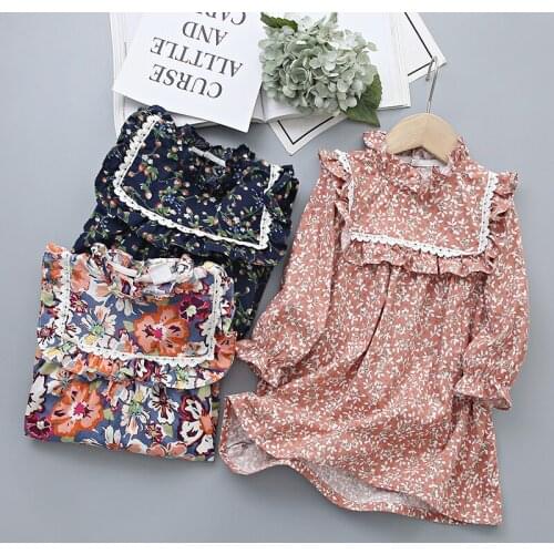 2021 spring and autumn new girls' garden floral skirt Baby Dress Lace full print skirt childrens hair