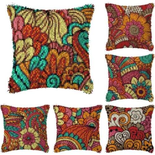 Latch Hook Flower Cushion Kits Pillow Case Crochet Hobby & Crafts DIY Yarn for Embroidery Cushion Cover Sofa Bed Pillows