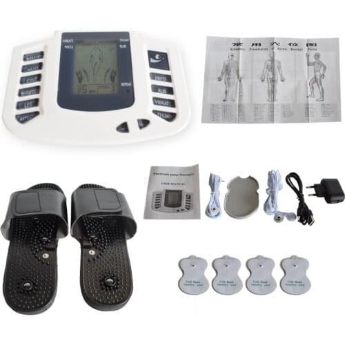 Multi-function Electronic Pulse TENS Massager LCD Digital Physiotherapy Full Body Relax Muscle Therapy Stimulator Slippers+Pads