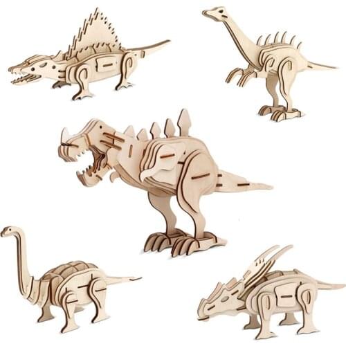 Dinosaur Model Wood Puzzles Laser Cutting 3D Wooden Jigsaw Puzzle Educational Toys DIY Indoor Handmade Toy For Kids Boys Adults