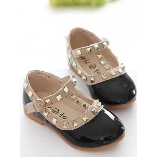 Fashion 1-12 Years Child Rivet Baby Girl Kids Dress School Black Party Wedding Shoes For Little Kids Princess Leather Shoes