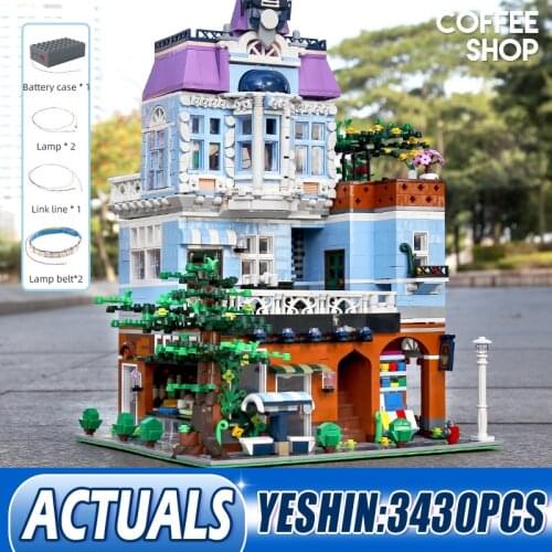 Mould King 16004 Led Light Streetview Building Kits The Cafe Coffee Corner Model Building Blocks Bricks Kids Birthday Gifts Toys
