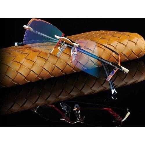 Anti-blue Diamond Trimmed Spectacles Frame Mens Rimless Trimmed Gradient Glasses Rhinestone Sunglasses