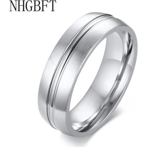 NHGBFT 6mm Wide Gold Color Stainless Steel Ring For Women Men Wedding ring Couple jewelry