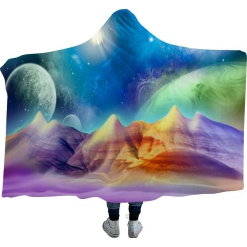 Colorful scenery Hooded Blanket for Adult kids print Arctic Fleece Cape soft Wearable blankets for beds winter warm L004