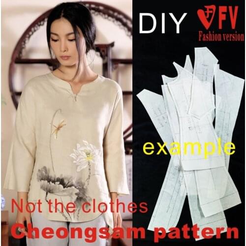 Garment DIY pattern womens Tang suit improved casual trumpet sleeve cutting drawings 1:1 physical pattern BQP-12