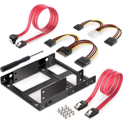 2.5 Inch to 3.5 Inch 2-Bay External HDD SSD Bracket Metal Mounting Kit Adapter Support With SATA Data Power Cables Set