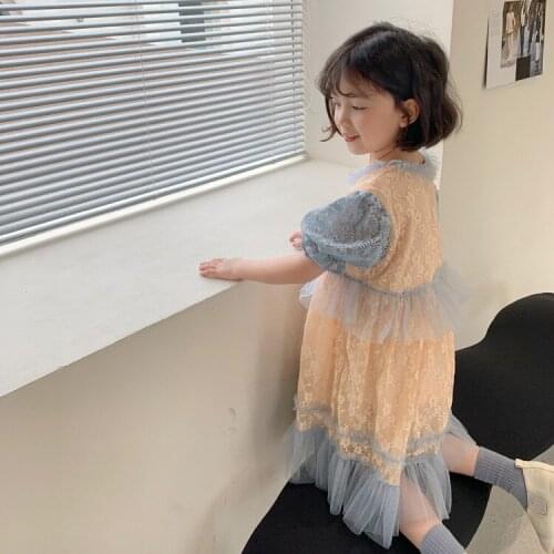 Baby Girl Dresses Summer New Kids Cute Short Sleeve Dress Korean Net Yarn Splicing Lace Princess Dress for Girl Children Clothes