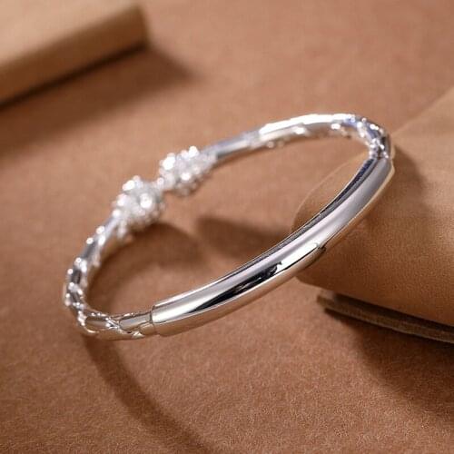 Bright face simple knitting mens and womens bracelet retro open personality Bracelet foot silver bracelet headdress