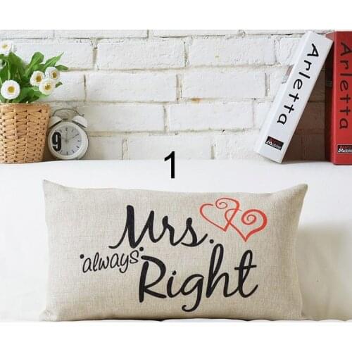 Romantic Linen Pillow Case Mr Mrs Right Print Cushion Cover Couple Wedding Lover Decoration Cover coussin pour chien