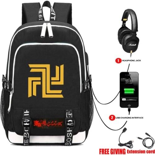 USB Charge Headphone Jack Student School Bags women men Laptop bag Teenagers Travel Shoulder Bags anime Tokyo Revengers backpack