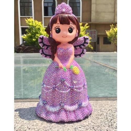 DIY All Rhinestones Angels Figurines Bling Beautiful Handmade Princess Coin Box Coin Jar Kids Coin Cash Bank Home Decoration
