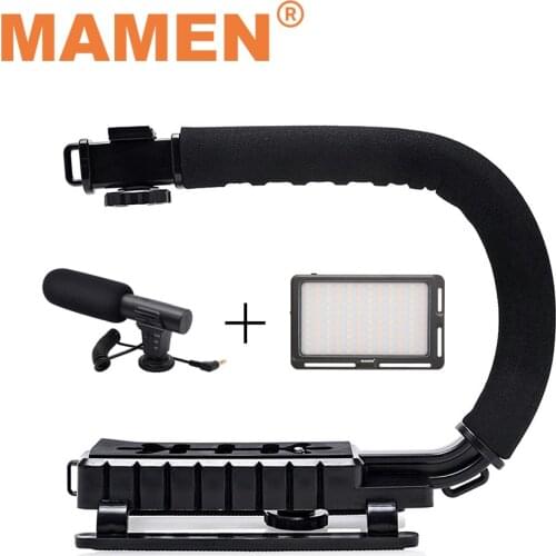 MAMEN Camera Gimbal Stabilizer With LED Studio Video Light&Microphone For DSLR Photography Vlog Shooting Handheld Stabilizer