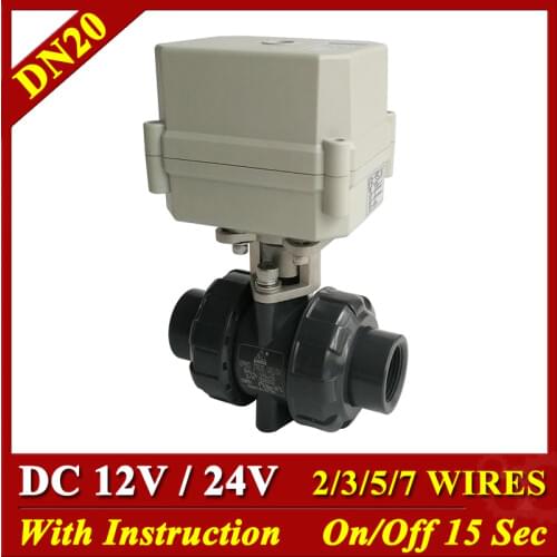 Tsai Fan PVC Motorized Ball Valve 3/4" DC12V DC24V 2/3/5/7 Wires Actuated Ball Valves DN20 Plastic Ball Valve For Heating Water