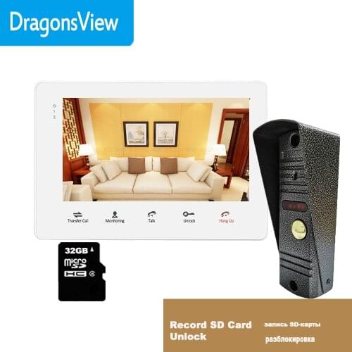 Dragonsview 7 Inch Video Intercom System Doorbell Camera Video Door Phone MP3 MP4 Unlock Motion Detection Waterproof