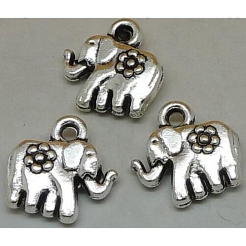 ALYMMO 8Pcs/lot Vintage Flower Decorate Baby Elephant Charms 12x12mm Double-sided DIY Animal Jewelry Crafts