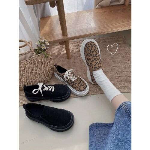 Korean style single shoes womens spring 2021 leopard print thick-soled round toe fashion casual all-match sports shoes shallow