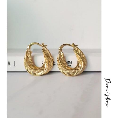 PerisBox New Chic Gold Twisted Hoop Earrings for Women Textured Geometric Earrings Hoops Stylish Patterns Carving Hoop Earrings