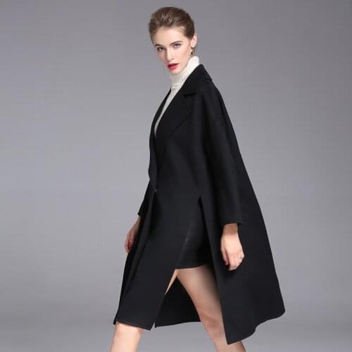 Womens winter overcoats black Double-sided wool cashmere outwear casual 2019 autumn plus size ladies fashion long free ship